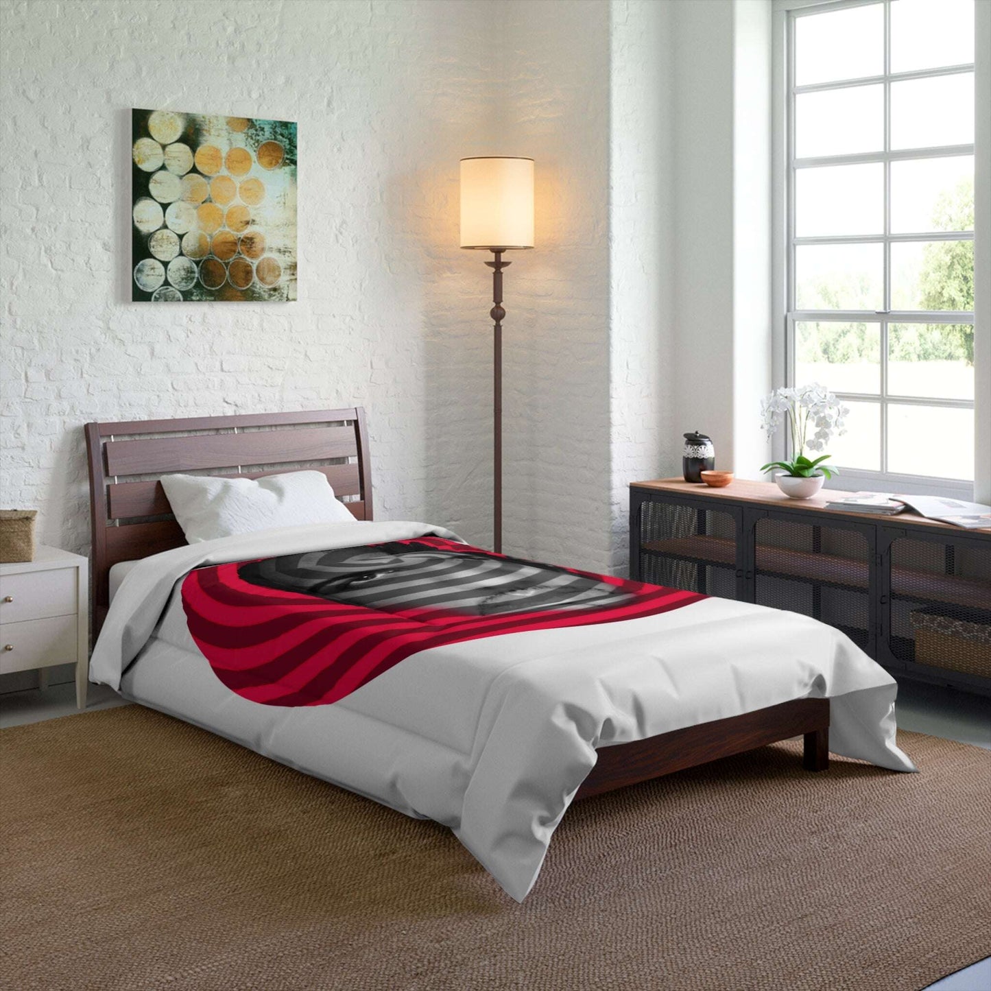 Carl Fons Hypnotic Spiral Face Comforter | Red Black Optical Illusion Zarabunda The Shop