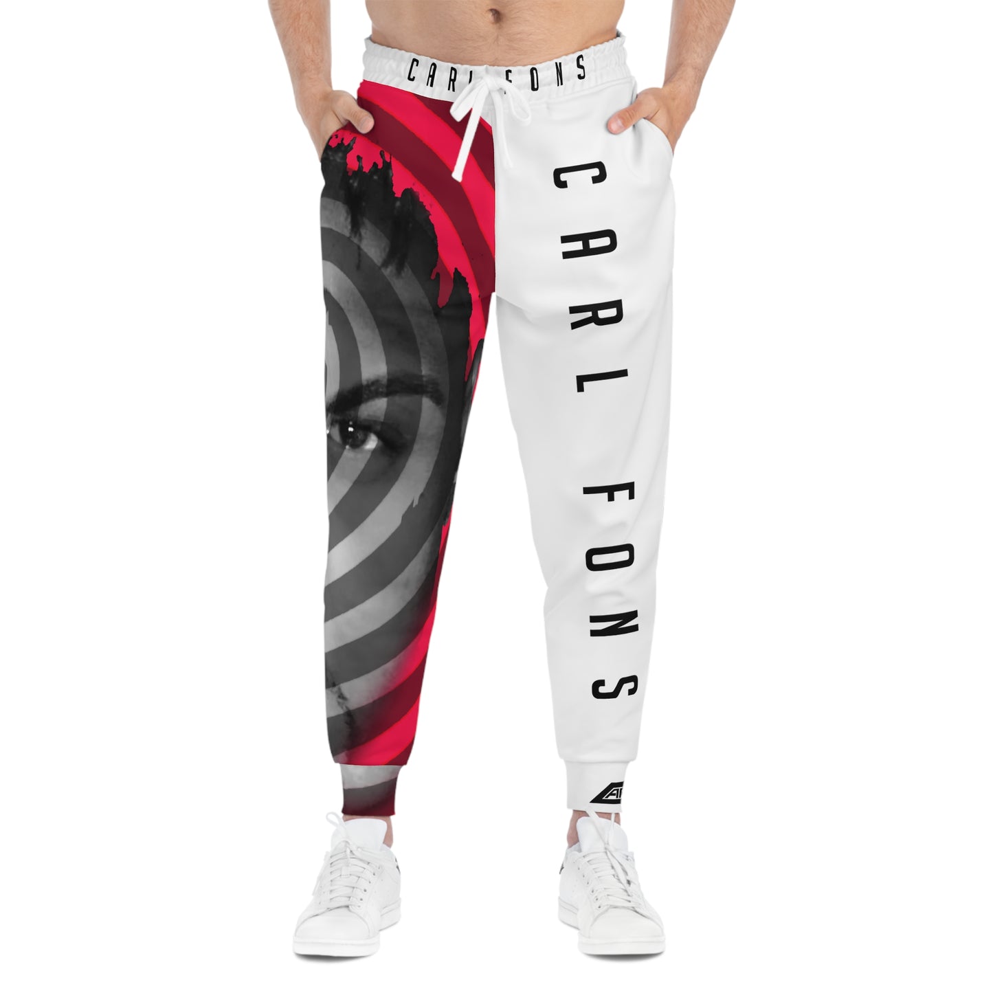 Hypnotic Face Spiral Joggers | Red Black Portrait All-Over Print