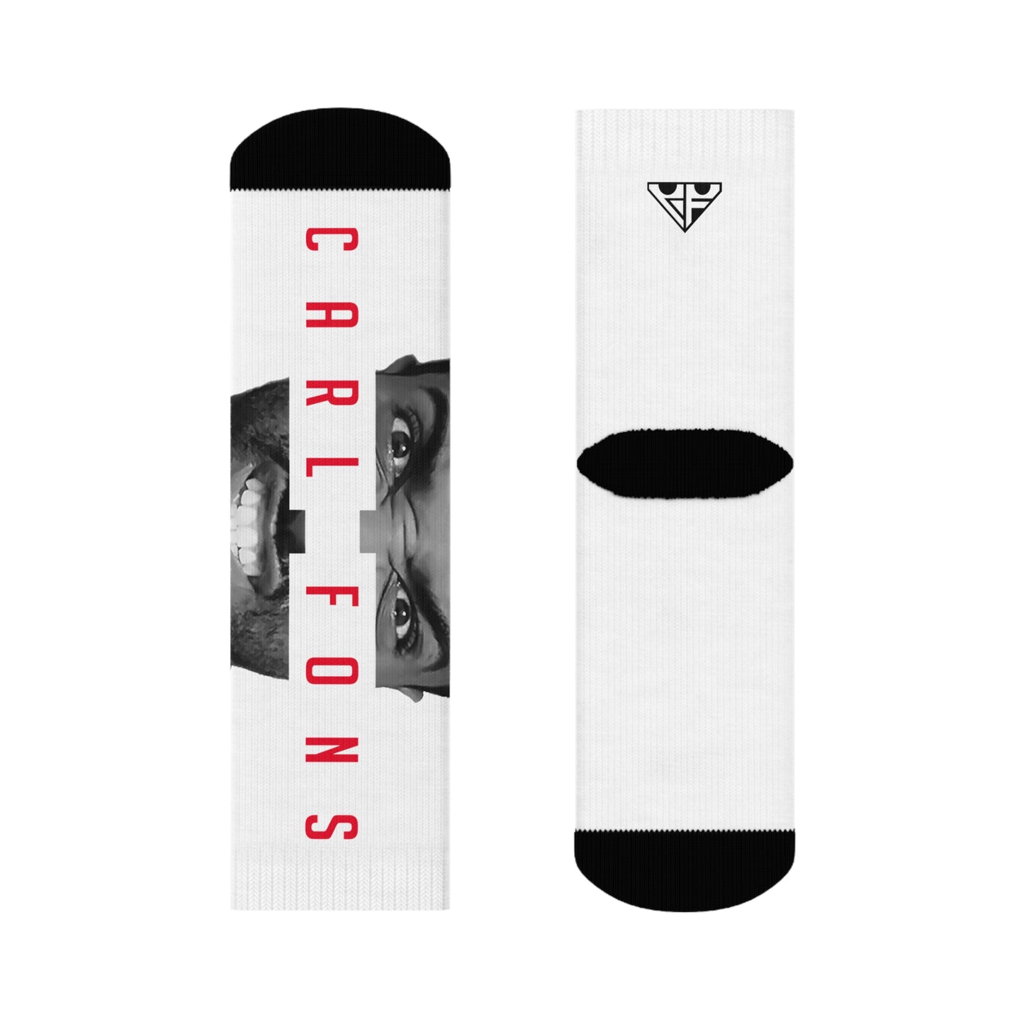 CARL FONS Face Print Crew Socks | Photo Face, Vertical Name