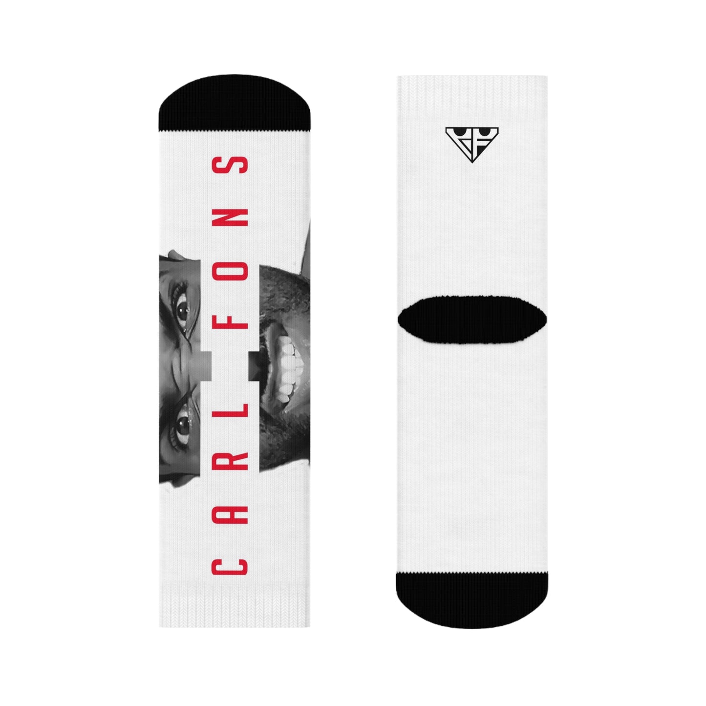 CARL FONS Face Print Crew Socks | Photo Face, Vertical Name