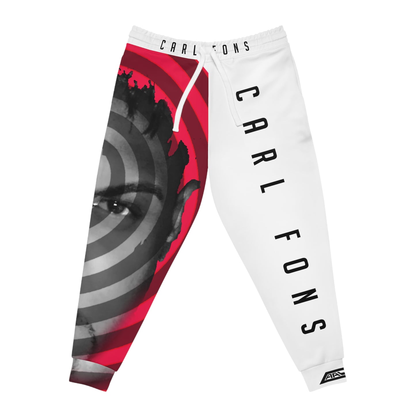 Hypnotic Face Spiral Joggers | Red Black Portrait All-Over Print