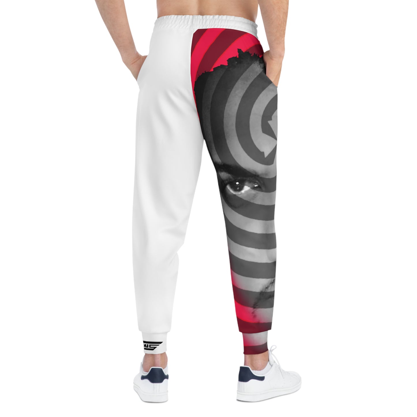 Hypnotic Face Spiral Joggers | Red Black Portrait All-Over Print