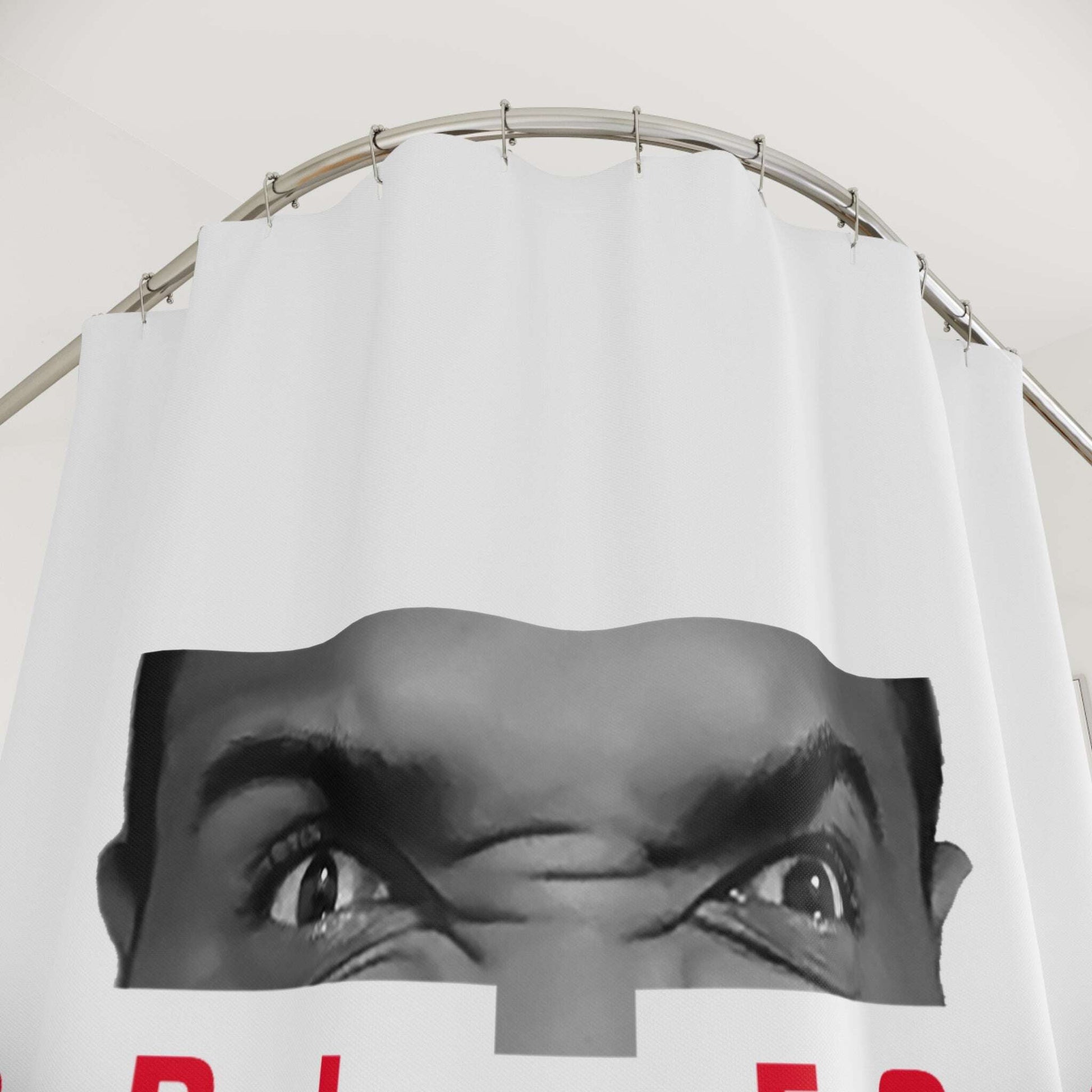 Angry Face Typography Shower Curtain | Carl Fons Red Text Zarabunda The Shop