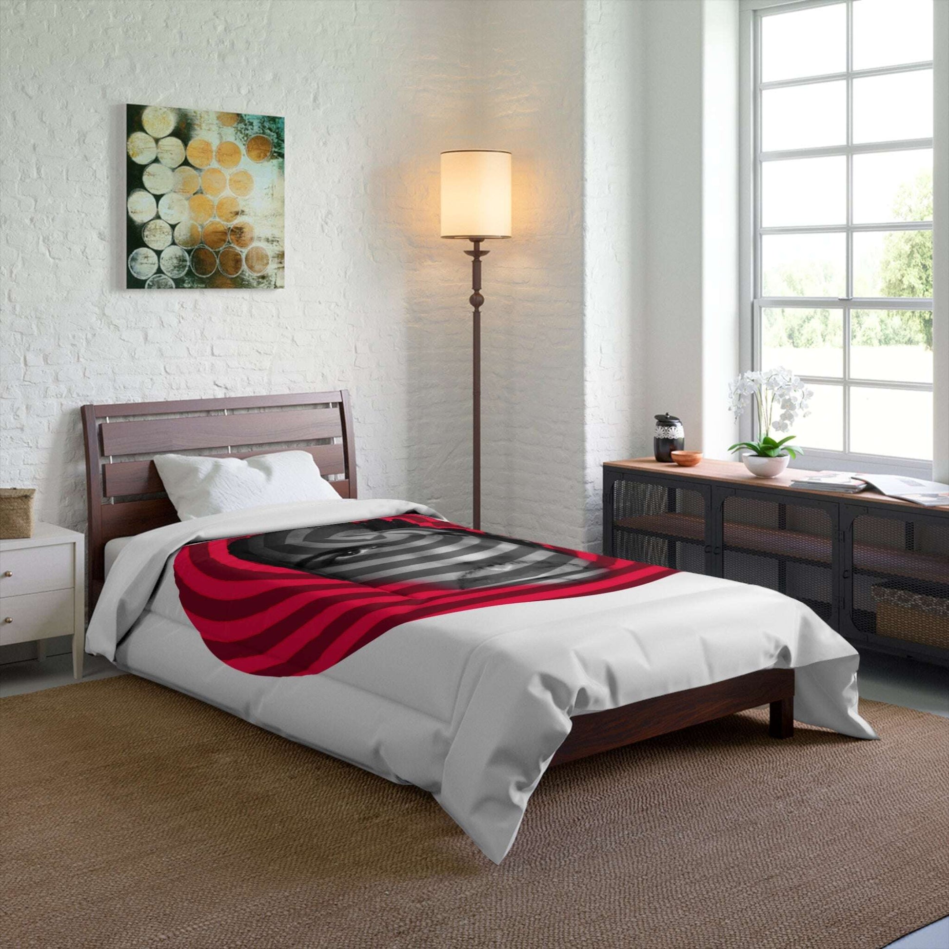 Carl Fons Hypnotic Spiral Face Comforter | Red Black Optical Illusion Zarabunda The Shop