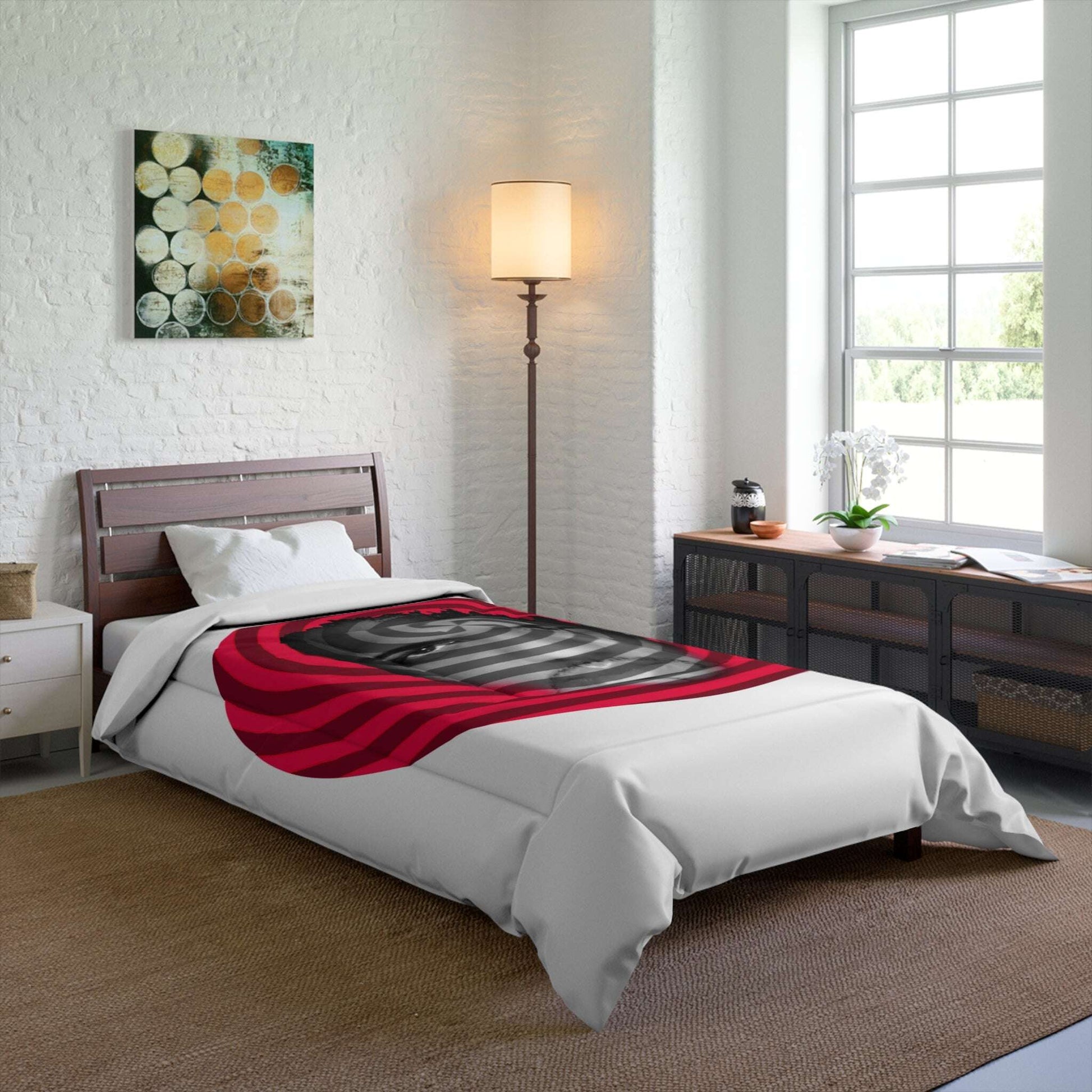 Carl Fons Hypnotic Spiral Face Comforter | Red Black Optical Illusion Zarabunda The Shop