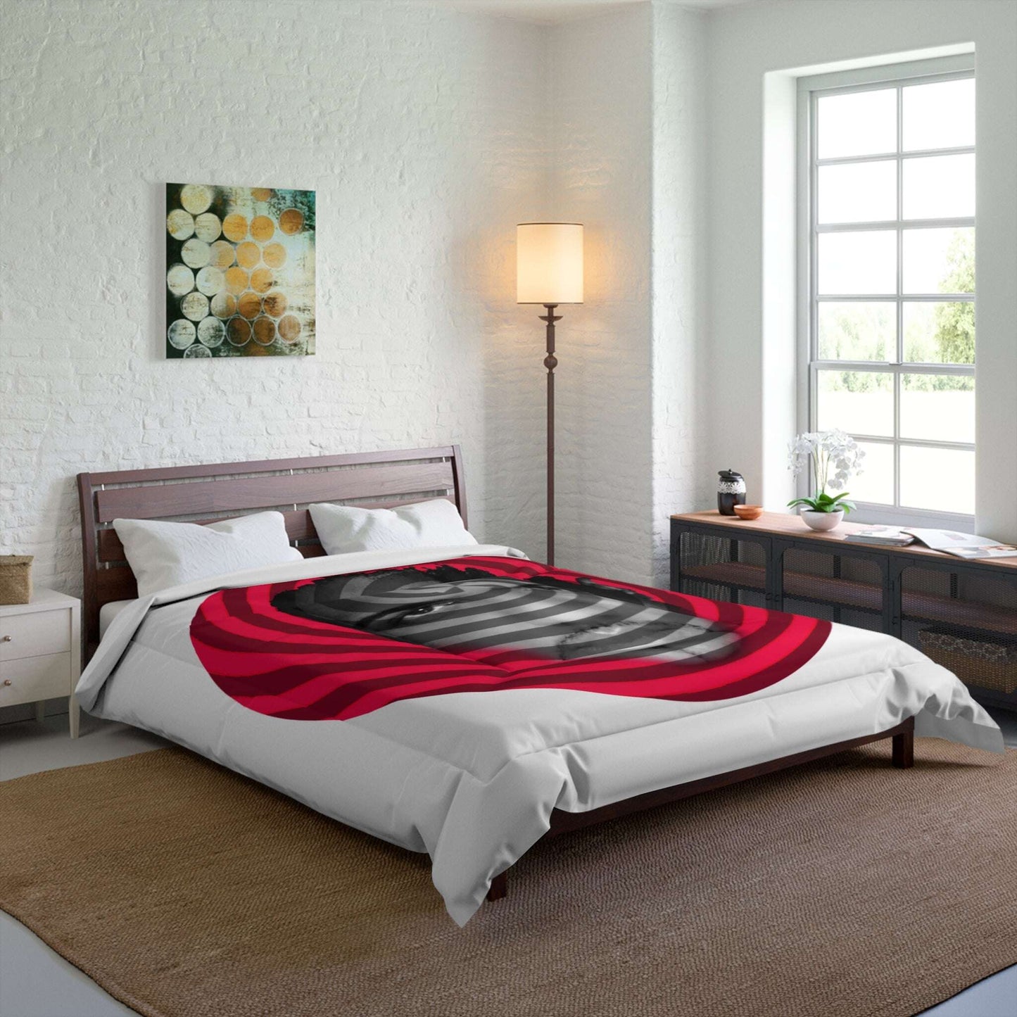 Carl Fons Hypnotic Spiral Face Comforter | Red Black Optical Illusion Zarabunda The Shop