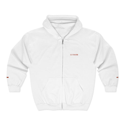 LUSSOIR Minimal Tiny Text Logo Hoodie | Full Zip Hooded Sweatshirt Zarabunda The Shop