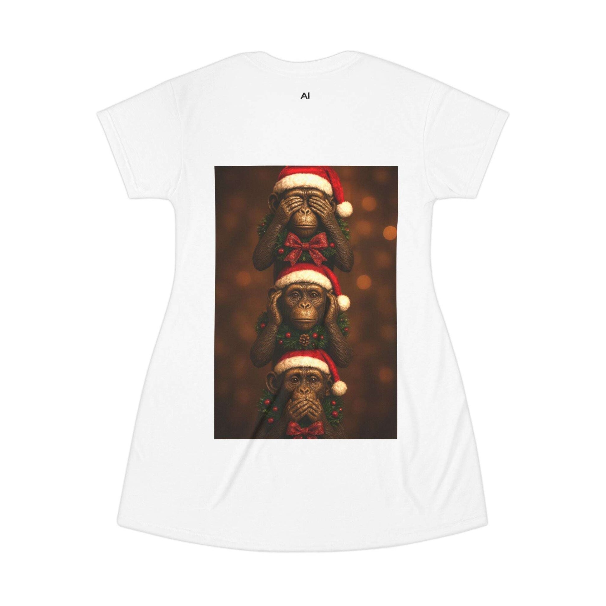 Three Monkeys Christmas Tee Dress | All-Over Print Zarabunda The Shop